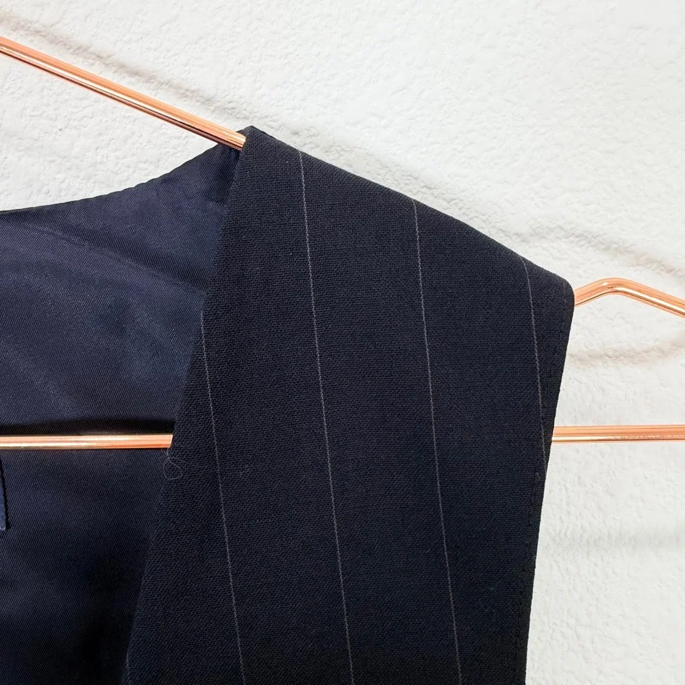 Lands End Mens 41R Wool Suit Vest Navy Blue Pinstripe Made in USA Style 37315